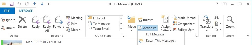 How to recall email message in MS Outlook