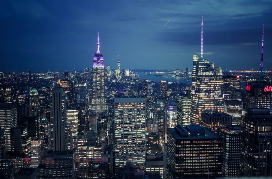 New York City skyline in the evening.