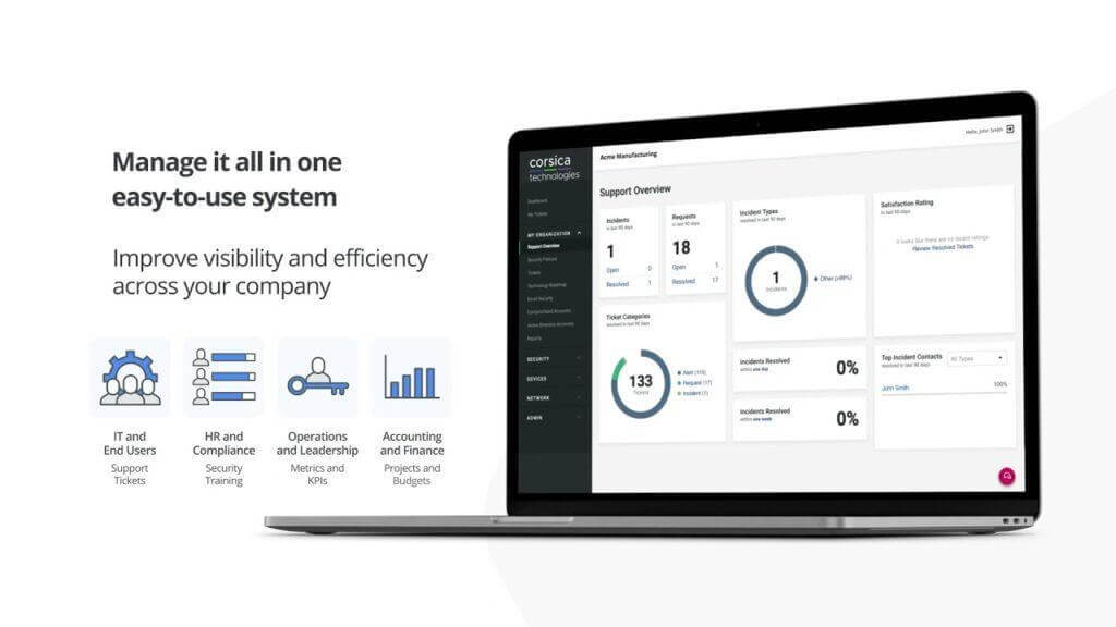 Corisca Technologies client portal screenshot.