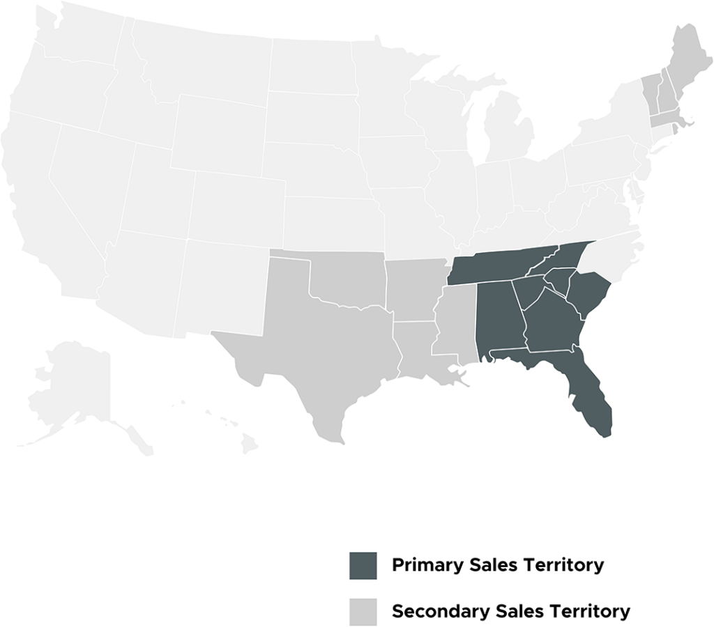 Map of sales territory in the south east.
